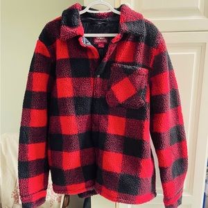 Cabin Fever Dark red plaid coat